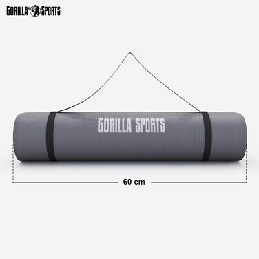 Килимок для йоги GORILLA SPORTS - 190x60/100x1,5 см, сірий, не ковзає