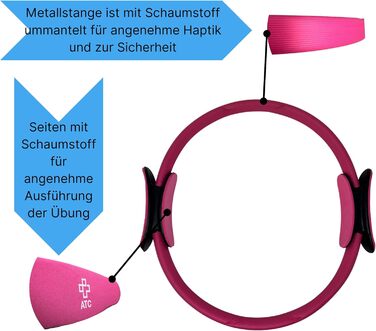Кільце для пілатесу ATC Handels GmbH 38см для силових тренувань з нековзними ручками - тренажер для основних тренувань, будинку, йоги та фітнесу, рожевий