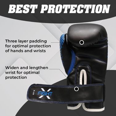 Дитячі боксерські рукавички FightX Junior 170 г, сині, PU, для тренувань та спарингів, для хлопчиків і дівчаток, MMA