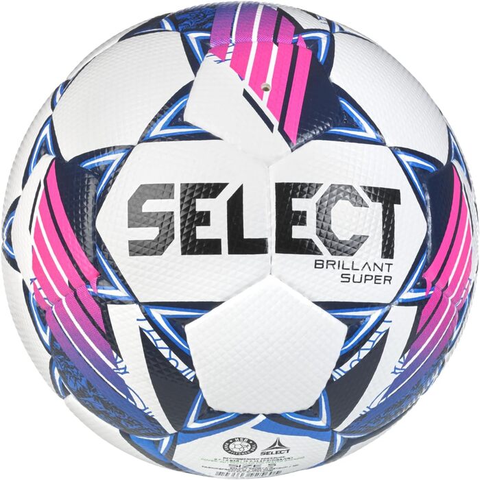 Футбольний м'яч Select Brillant Super FIFA Pro V24, розмір 5, біло-синьо-рожевий, унісекс
