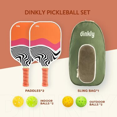 Набір Dinkly Pickleball: 2 ракетки USAPA, 4 м'ячі, сумка для початківців