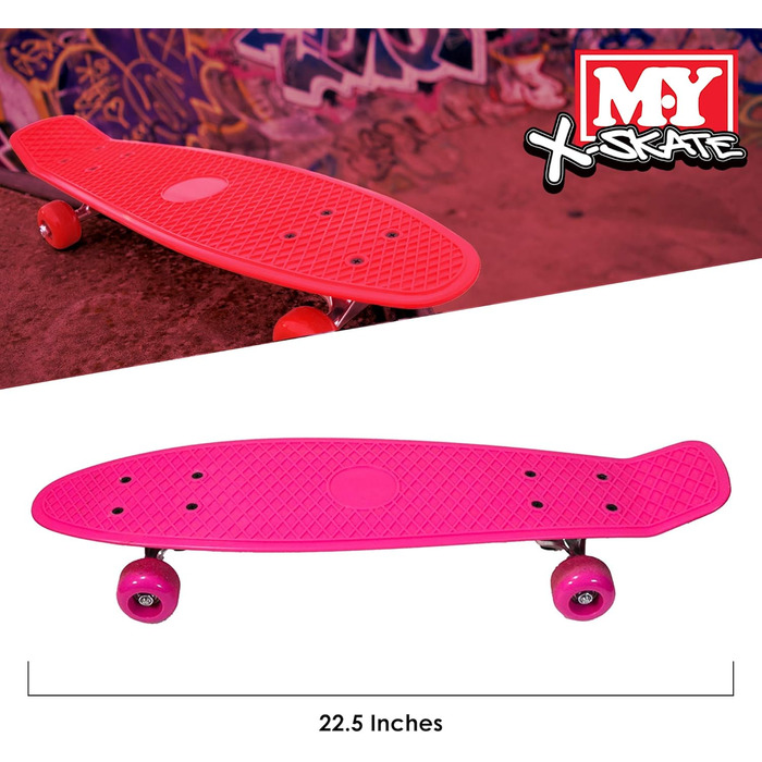 Ретро скейтборд M.Y X-SKATE для дітей, підлітків та дорослих, 55,9 см, рожевий