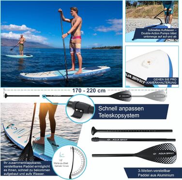 Надувна дошка для падде Aqua Spirit SUP 2024 320x815см/457x915см Комплектація з веслом, рюкзаком, насосом та іншими аксесуарами Дорослі початківці/експерти Гарантія 2 роки (синій 320см)