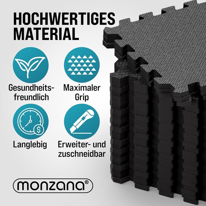 Підлогові захисні килимки MONZANA 18 шт. EVA 30x30 см, протиковзкі пазли для фітнесу, тренувань, спортзалу, з бортиками, 1,5 м²