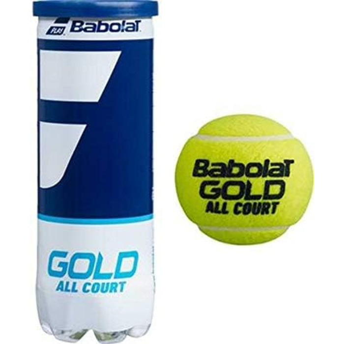 Тенісні м'ячі Babolat Gold All Court, 12 шт. (4 туби по 3 м'ячі), універсальні для всіх типів покриття