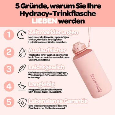 Пляшка для води Hydracy 2 л із трубочкою та часовою розміткою, спортивна, без BPA, герметична, не утворює конденсату, для спорту та активного відпочинку