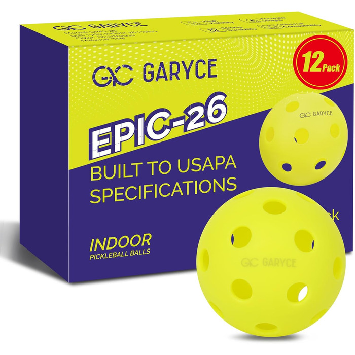 М'ячі GARYCE Pickleball для приміщень, 26 лунок, USAPA, 4/12 шт.