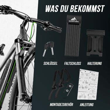 Складаний велосипедний замок MUNATURA 120 см з ключем, високий рівень захисту, з тримачем, для електровелосипедів та звичайних велосипедів
