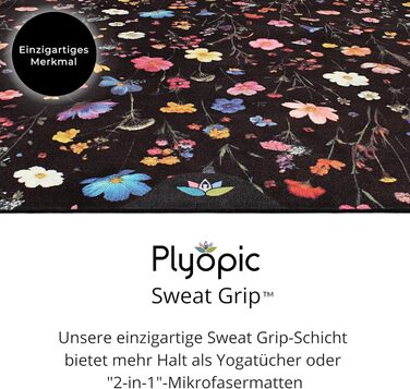 Пліопічний гарячий килимок для йоги все в одному Розкішний килимок для йоги з інтегрованим рушником для йоги та стійким до поту натуральним каучуком Ідеально підходить для гарячої йоги, бікрама, йоги, аштанга віньяси, фітнесу (Flower Burst)