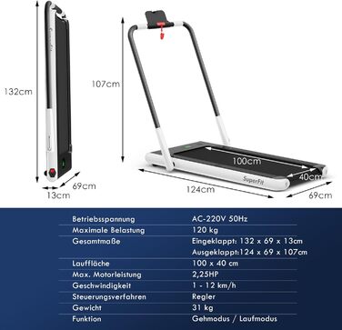 Складна бігова доріжка COSTWAY 2 в 1 2.25HP, килимок для ходьби під столом з додатком, Bluetooth і пультом дистанційного керування, бігова доріжка для дому біла (макс. 75 символів)