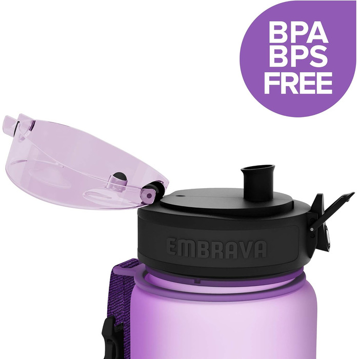 Спортивна пляшка Embrava з тайм-маркерами, 680 мл, BPA/BPS-free, для фітнесу та туризму, з кнопкою відкриття, герметична