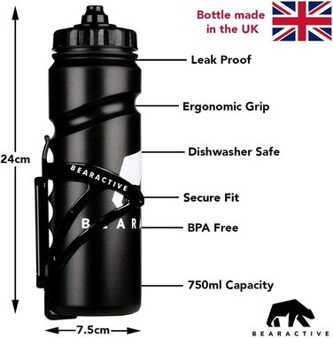 Клітка для пляшки Bearactive з пляшкою 750 мл, ковпачок з клапаном, чорна