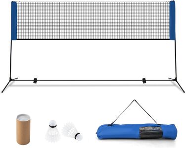 Набір для бадмінтону GYMAX, сітка для бадмінтону з підставкою, сітка для вправ регульована по висоті та портативна, сітка для бадмінтону з сумкою для перенесення та 2 воланами, тенісна сітка для саду, пляжу та заднього двору 420 см