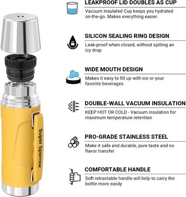 Термос Super Sparrow Нержавіюча сталь 750 мл - без бісфенолу А, герметичний, манго