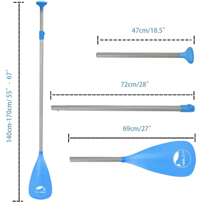 Весло дитяче YVLEEN SUP, регульоване, 3 предмети, міцне, легке, синє