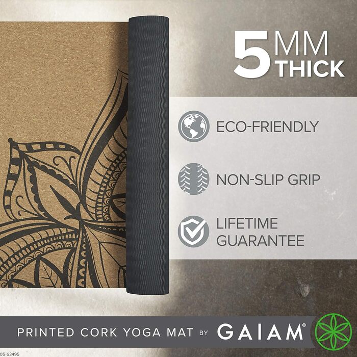 Килимок для йоги Gaiam з натурального корку, стійкий до поту і запахів, не ковзає, екологічний, для хот-йоги, пілатесу, фітнесу
