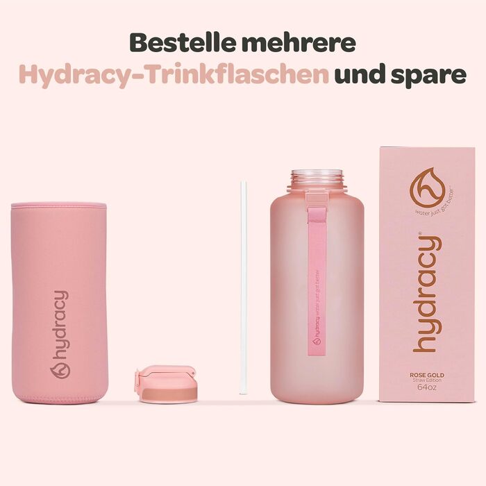 Пляшка для води Hydracy 2 л із трубочкою та часовою розміткою, спортивна, без BPA, герметична, не утворює конденсату, для спорту та активного відпочинку