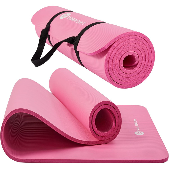 Килимок для йоги TASHIDROLMA Thicker, NBR Yoga Mat Non-Slip з ременем для перенесення, для гімнастичного килимка, фітнес-мату, спортивного килимка, тренувального килимка, товщина 1см (183x61см) (рожевий)