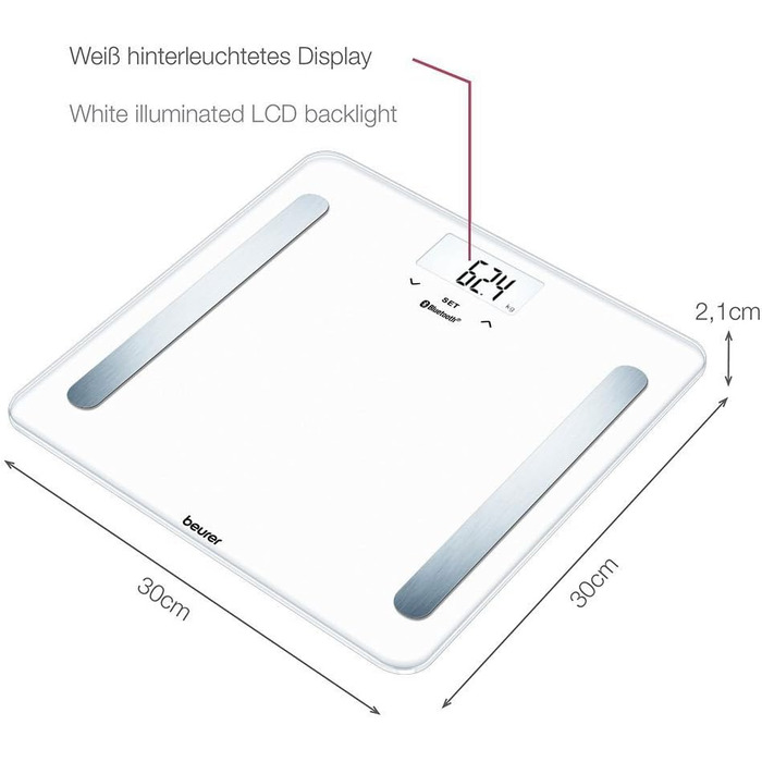 Beurer BF 600 - діагностична шкала, вимірювання жиру, води, м'язів, кісткової маси, з підключенням до програми (білий) (75 символів)