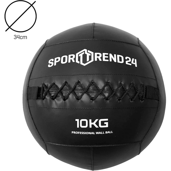 Настінний м'яч Sporttrend 24 3 кг, 4 кг, 5 кг, 6 кг, 7 кг, 8 кг, 9 кг, 10 кг, 12 кг в чорному кольорі Ваговий м'яч, Тренувальний м'яч, Вага, М'яч, М'ячі, Фітнес (чорний, 10 кг)