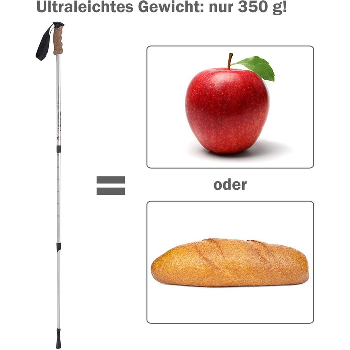 Туристичні палиці складні, Трекінгові палиці алюмінієві, Телескопічні палиці портативні, Палиці для скандинавської ходьби, Палиці для ходьби з корковою ручкою, Регульовані 65-135см, Легкі походи для жінок і чоловіків (сріблясті), 4LIFE
