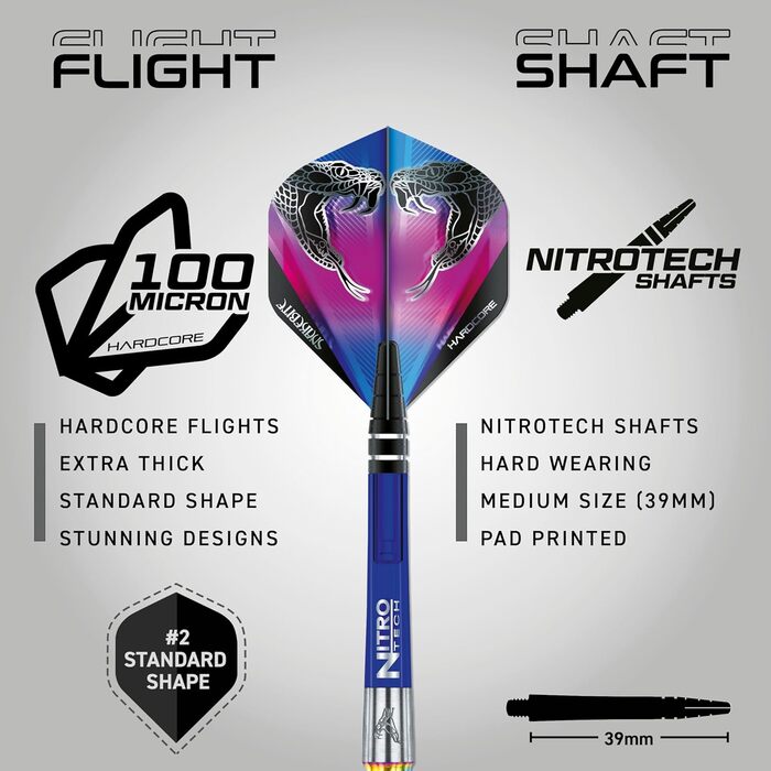 Дартси Red Dragon Peter Wright Snakebite Rainbow Mamba 18 г, 90% вольфрам, софт-тіп, з насадками Snakebite та карткою Checkout