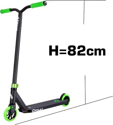 Трюковий самокат Chilli Pro Scooter H82 см Трюкова педаль Скутер Чорний Зелений наклейка Fantic26 Griptape