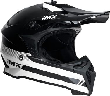 Мотошолом FMX-02 для бездоріжжя, 2 розміри, чорний/білий, знімні щоки, регульований козирок, знімний внутрішній підклад, S