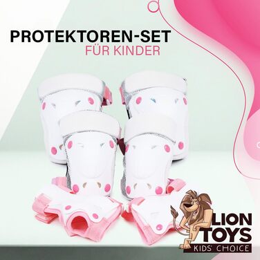 Набір протекторів LION TOYS білий рожевий для дітей (6-12 років) Регулюється за розміром 6 частин накладки на зап'ястя, налокітники, наколінники Безпечний та сертифікований дизайн біло-рожевий