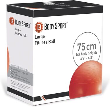 М'яч Body Sport з насосом, червоний (75 см) для фітнесу та йоги