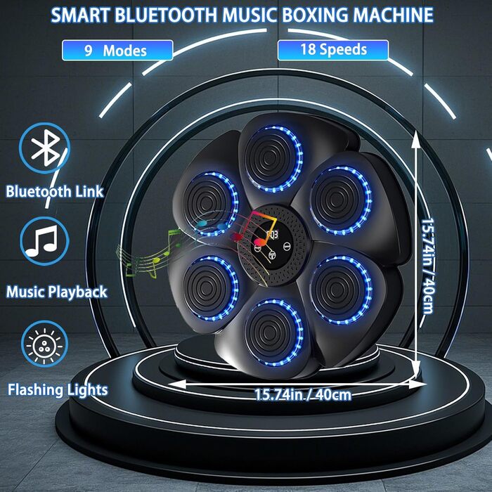 Музична боксувальна машина з LED-підсвіткою та Bluetooth, з боксерськими рукавичками, 9 режимів і 18 швидкостей для дому