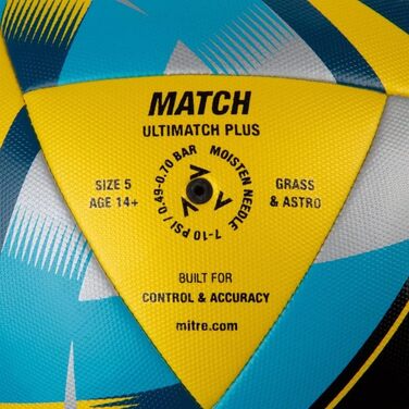 Футбольний м'яч Mitre Ultimatch, розмір 5, біло-синій, підвищена зносостійкість, покращений контроль та точність