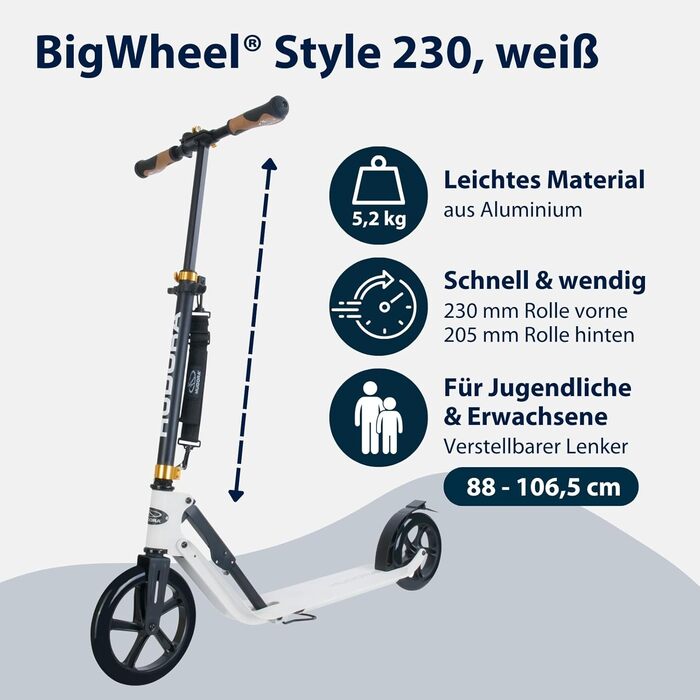 Електросамокат HUDORA BigWheel 230 - регульований, складаний, до 120 кг