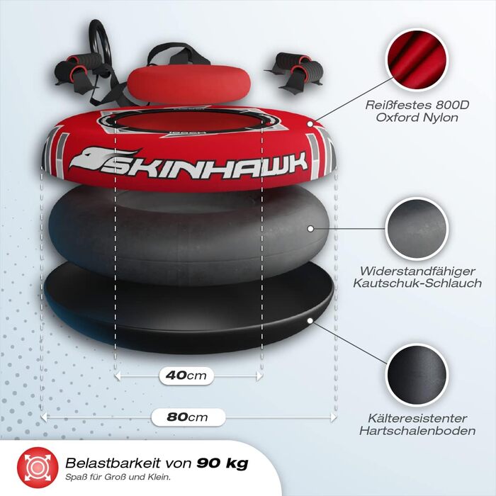 Санчата Skinhawk Premium Snow Tube Sled (червоні, Ø 80 см)