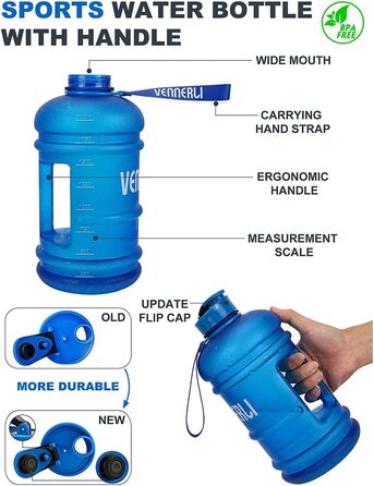 Пляшка для води Спортивна 2.2-літрова пляшка для води Фітнес-пляшка для тренувань Велика пластикова пляшка для тренажерного залу Спортивна пляшка з ручкою Не містить бісфенолу А Герметично Ідеально підходить для спортивного тренажерного залу Фітнес Офіс Д