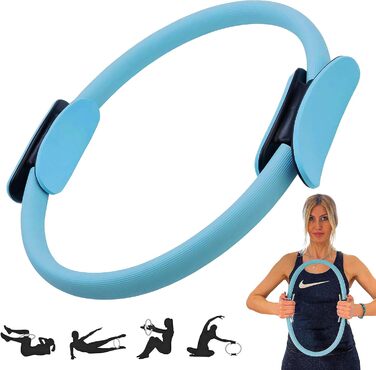 Лебідка Pilates Ring PRO Преміальна якість з м'якою підкладкою, протиковзкою ручкою Кільце опору для тренувань всього тіла, йоги та фізіотерапії Тренажери для домашніх тренувань і студійних тренувань (сині)