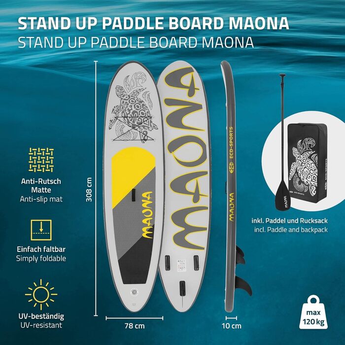 Надувна SUP дошка Maona 308 см, бірюзова/чорна/рожева/сіра/оливкова, з алюмінієвим веслом, комплект для сапсерфінгу, дошка для веслування, серфборд із ПВХ