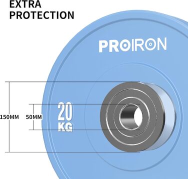 Вагові пластини PROIRON, олімпійські бамперні пластини 50 мм, 5-25 кг, жорстка гума, вагові пластини для гантелей за стандартом IWF (1 x 20 кг)