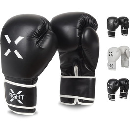 Боксерські рукавички FightX для дорослих, чорні/білі, універсальні для MMA, тренувань, кікбоксингу та спарингів, легкі та міцні для чоловіків і жінок