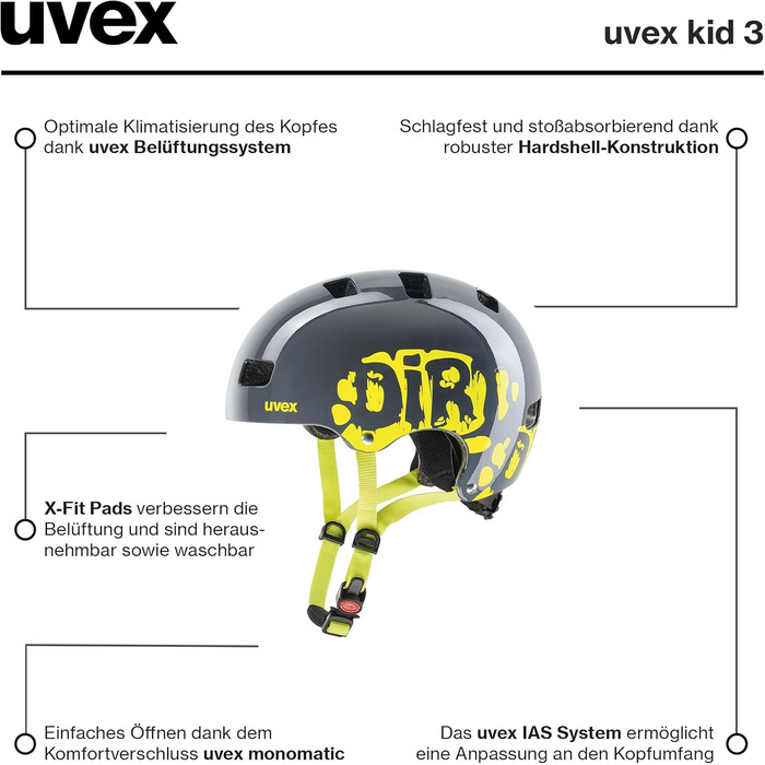 Дитячий велосипедний шолом uvex Kid 3, міцний, з регулюванням розміру та знімною підкладкою