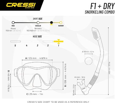 Безкаркасна маска F1 або Combo Set Безкаркасна маска трубка суха для дайвінгу та снорклінгу, One Size, Комбінований набір унісекс чорний, 1 -