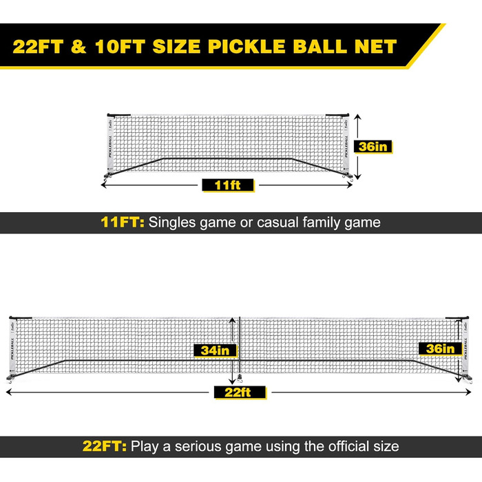 Портативний набір сіток Pickleball, 22 фути, на колесах, з сумкою"