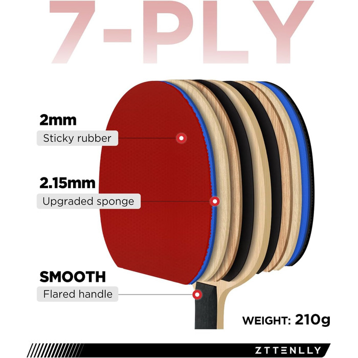Весло для пінг-понгу ZTTENLLY з карбоновою технологією Серія Performance, 7 шарів, найтонше лезо, експертна швидкість//баланс, товстіший захисний чохол Ракетки для настільного тенісу для професіоналів або тренувань (1 упаковка, швидкість)