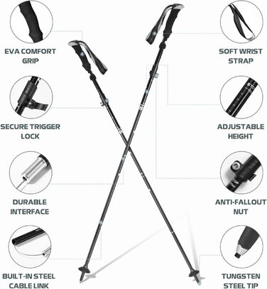 Палиці для скандинавської ходьби Vinabo жінки та чоловіки 2 шт. и Туристичні палиці Складні та туристичні палиці Телескопічні карбонові трекінгові палиці - Ультралегкі туристичні палиці з великою кількістю аксесуарів