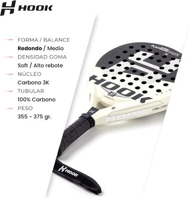 Ракетка Hook Platinum White унісекс Padel, 355/365 г, карбон, контроль