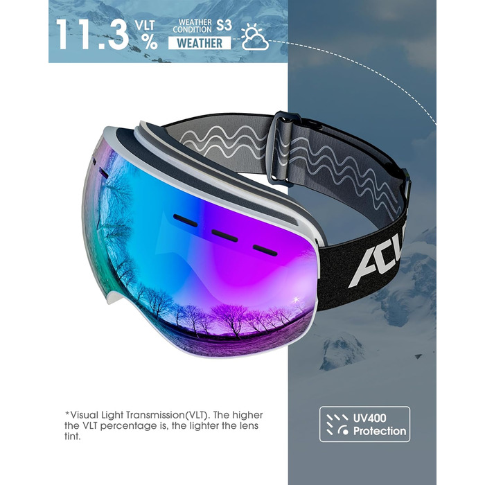 Каркас Eye Сноуборд Brie OTG Сумісний Hem Anti Fog UV400 Захист Skibrien для носіїв Brien Чоловіки Жінки Дорослі Молодіжні окуляри (сині, S)