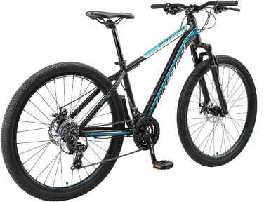 Алюмінієвий гірський велосипед BIKESTAR Hardtail Shimano 21 швидкісна передача, дискове гальмо 27,5 дюймові шини 14, 16, 18 дюймова рама Alu MTB СПРОБУЙТЕ 16-дюймовий кадр без ризику (16-дюймовий кадр, чорно-синій)