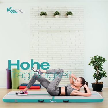 Килимок KM KM Fit Airtrack висотою 10 см Килимок для перекидання 3/4/5 м Надувний килимок для фітнесу Гімнастичний килимок в т.ч. Сумка для перенесення, електр. Набір повітряних насосів і фліків Стійкість до ультрафіолетового випромінювання Килимок для гі