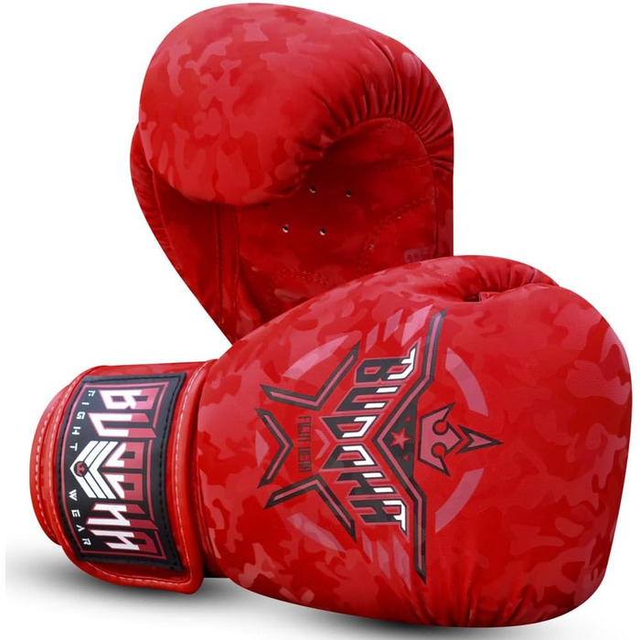 Боксерські рукавички BUDDHA FIGHT WEAR 10oz для Муай Тай та кікбоксингу, штучна шкіра, антимікробна підкладка, посилені шви, дизайн 'Червона армія', Таїланд