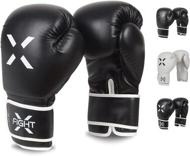 Боксерські рукавички FightX для дорослих, чорні/білі, універсальні для MMA, тренувань, кікбоксингу та спарингів, легкі та міцні для чоловіків і жінок